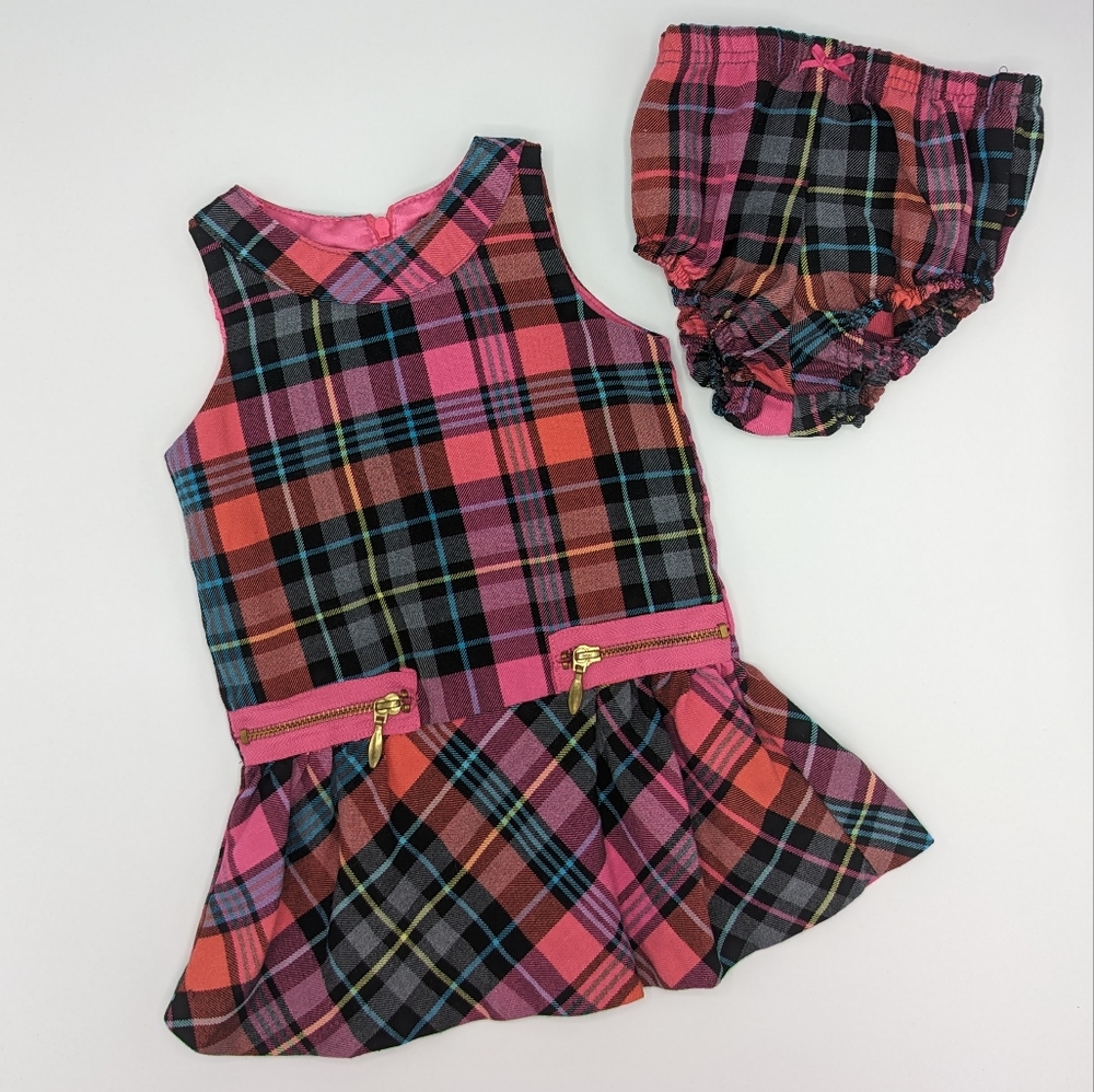 2PCS Hartstrings Baby Girl Plaid Woven Jumper with Diaper Cover. Size 18M